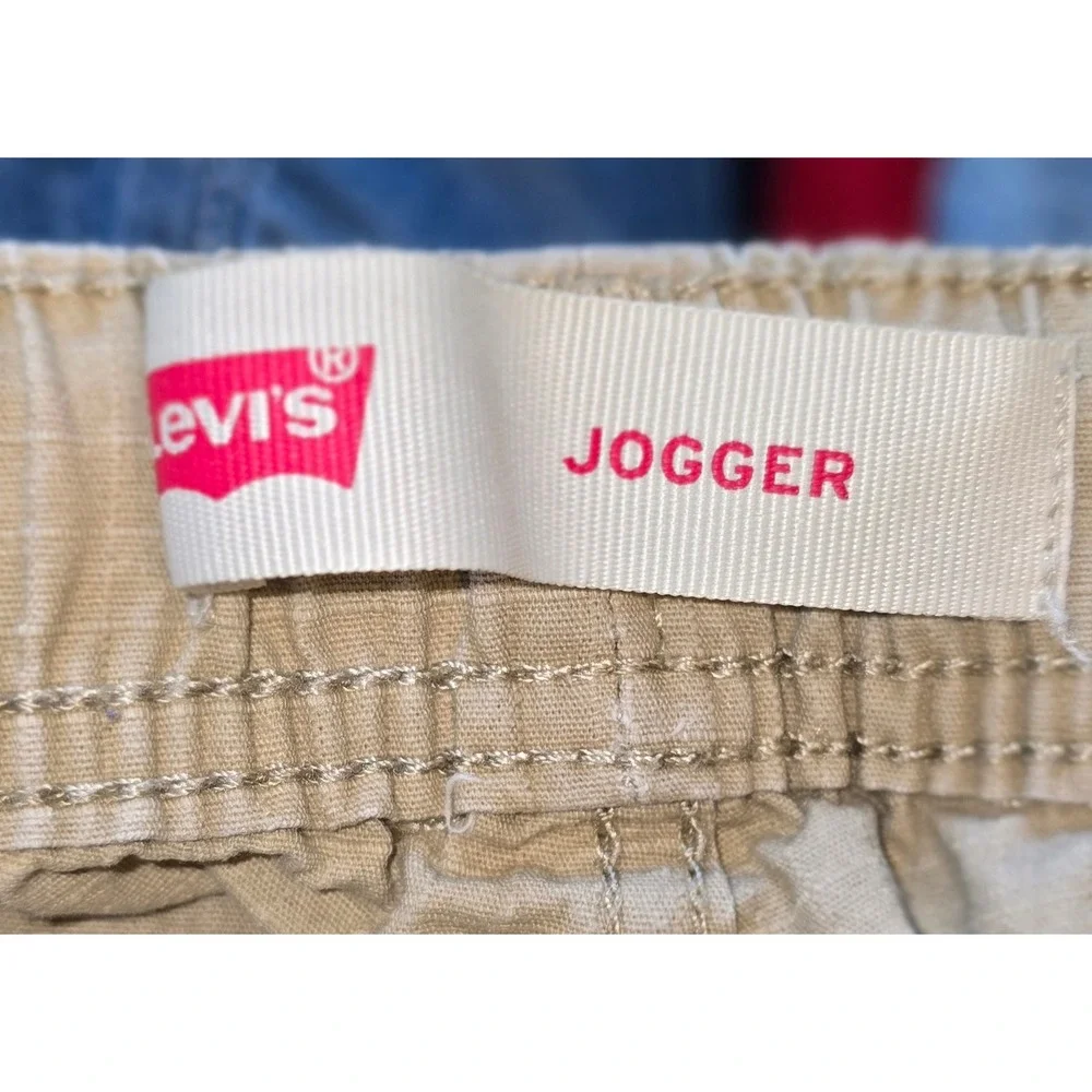 Levis Boys Khaki Jogger Pants Tan Elastic Waist Cotton Size XL 14-16
